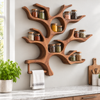 Tree Branch Wood Spice Shelf with Towel Bar
