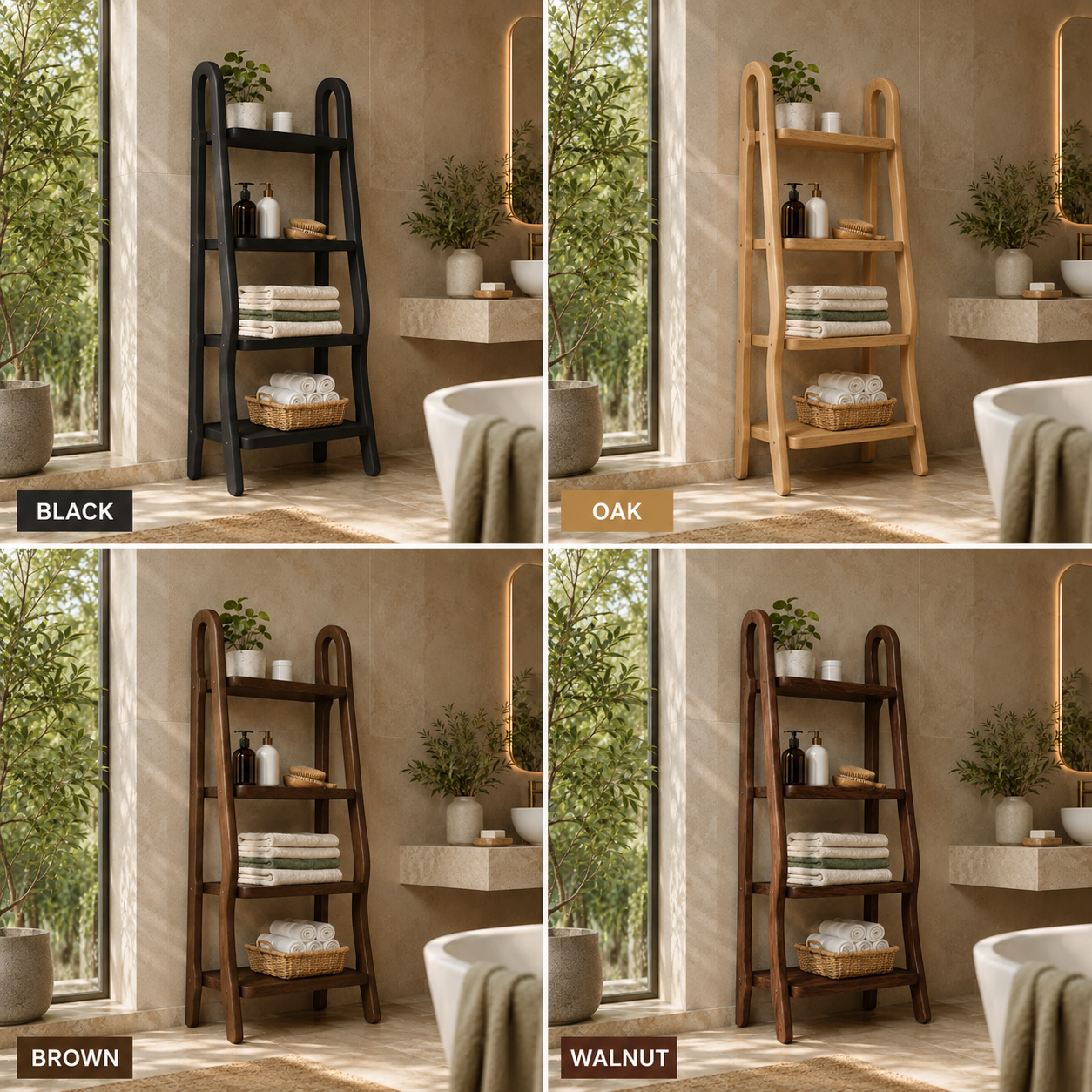 Wood Ladder Bathroom Shelf – Solid Wood Towel Storage Rack for Bathroom Decor