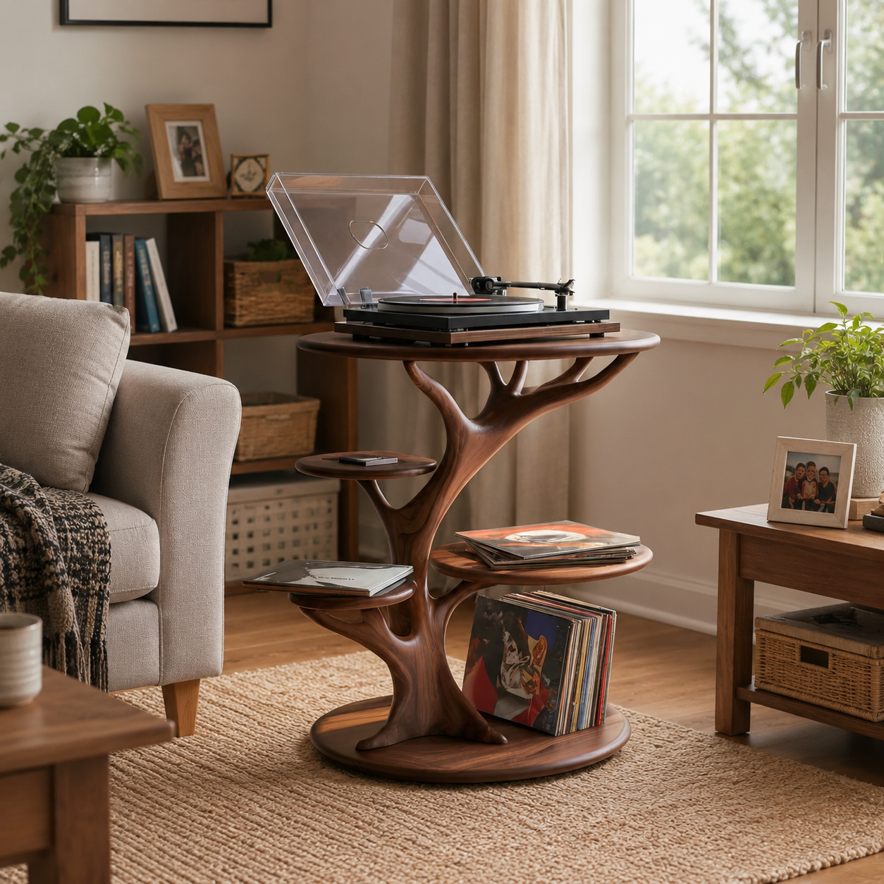 Sculptural Side Table – Solid Wood Magazine Rack Table for Modern Living Room Decor