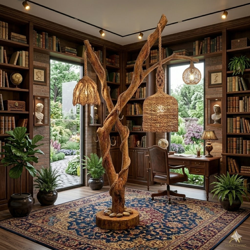Tree Branch Floor Lamp – Solid Wood Standing Light for Living Room Decor