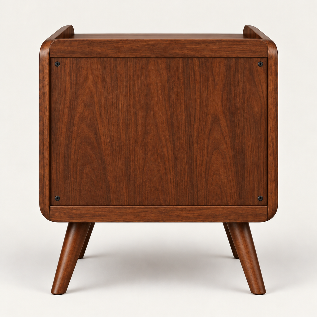 Mid-Century Walnut Nightstand with Geometric Drawer