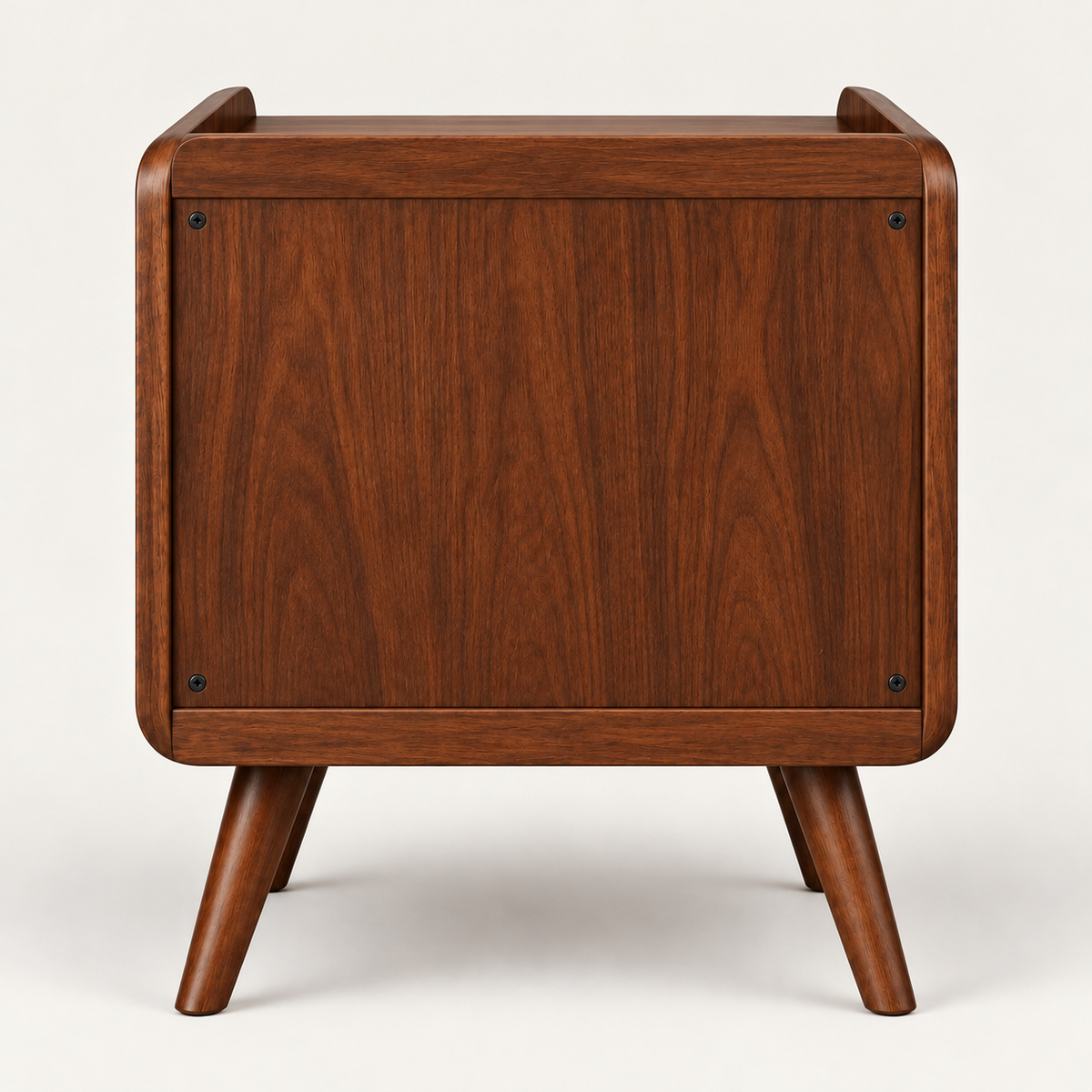Mid-Century Walnut Nightstand with Geometric Drawer