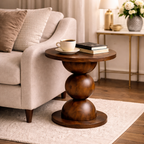 Pedestal Side Table – Sculptural Solid Wood Table with Stacked Sphere Base