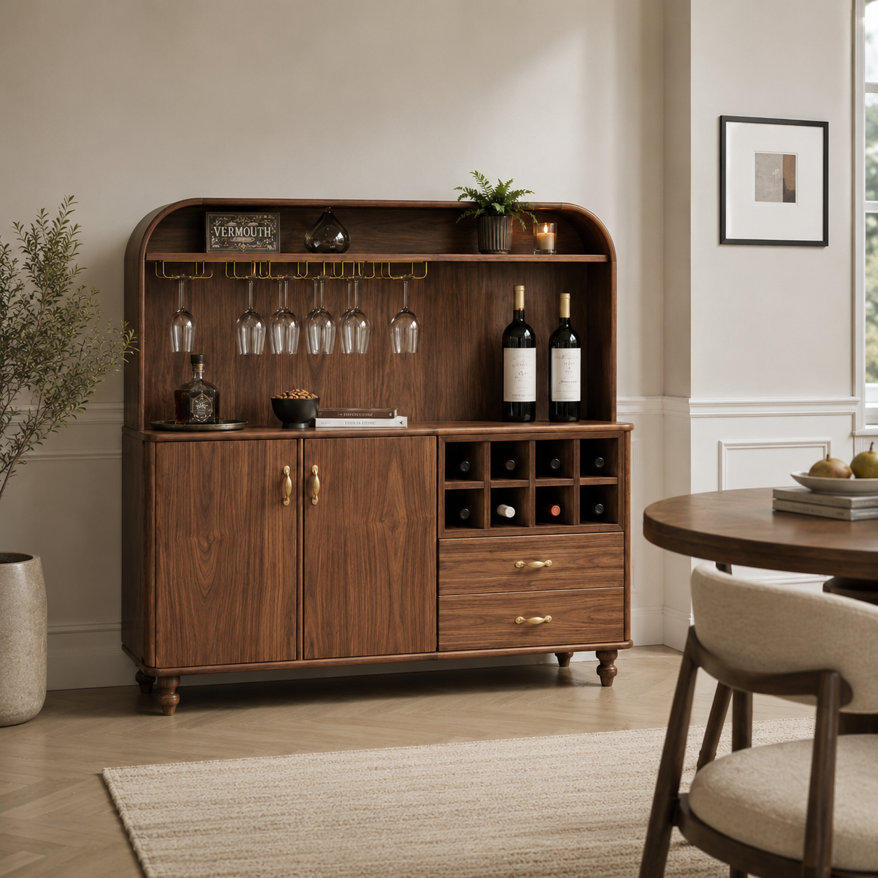 Wood Bar Cabinet – Solid Wood Wine Storage Cabinet for Living Room Decor