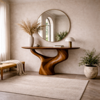 Modern Sculptural Solid Wood Console Table with Curved Base for Entryway