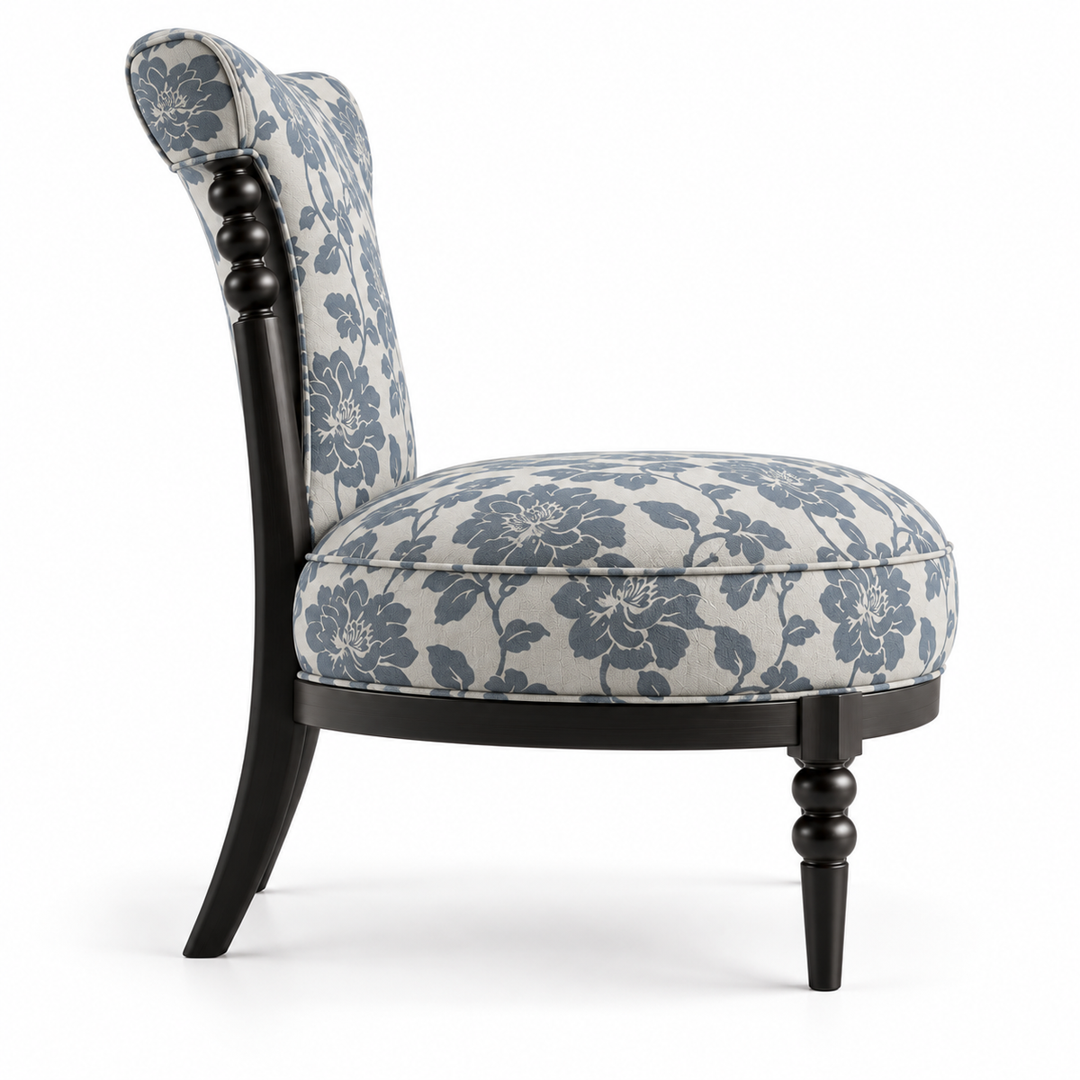 Floral Upholstered Accent Chair with Turned Wood Details