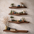 Solid Wood Live Edge Floating Shelves – Natural Rustic Storage