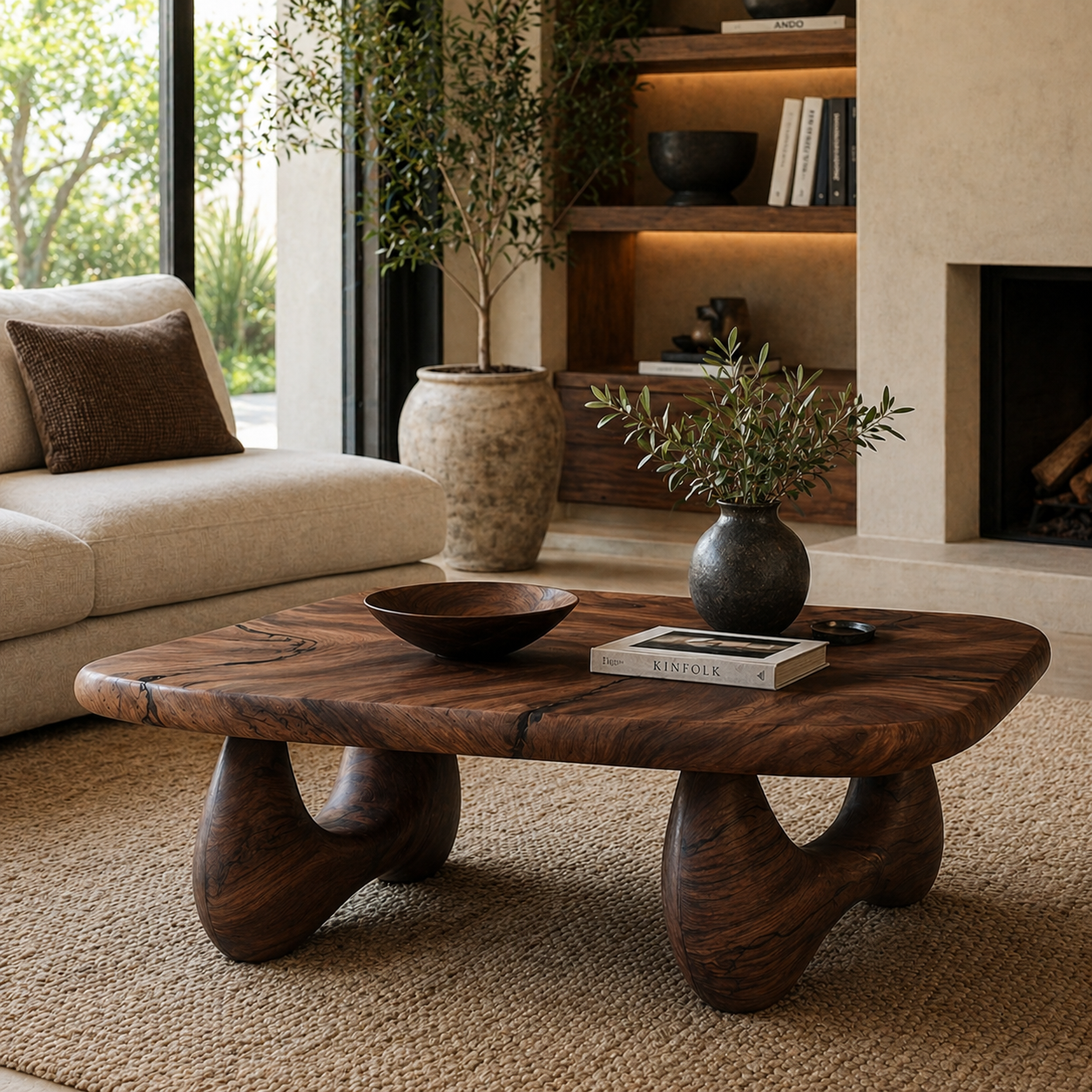 Rounded Coffee Table – Solid Wood Modern Table for Living Room Decor