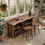 Live Edge Wood Bar Table Set – Solid Wood Home Bar Counter with Stools for Living Room Decor