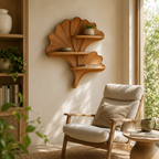 Shell Wood Wall Shelf – Solid Wood Floating Display Shelf for Home Office Decor