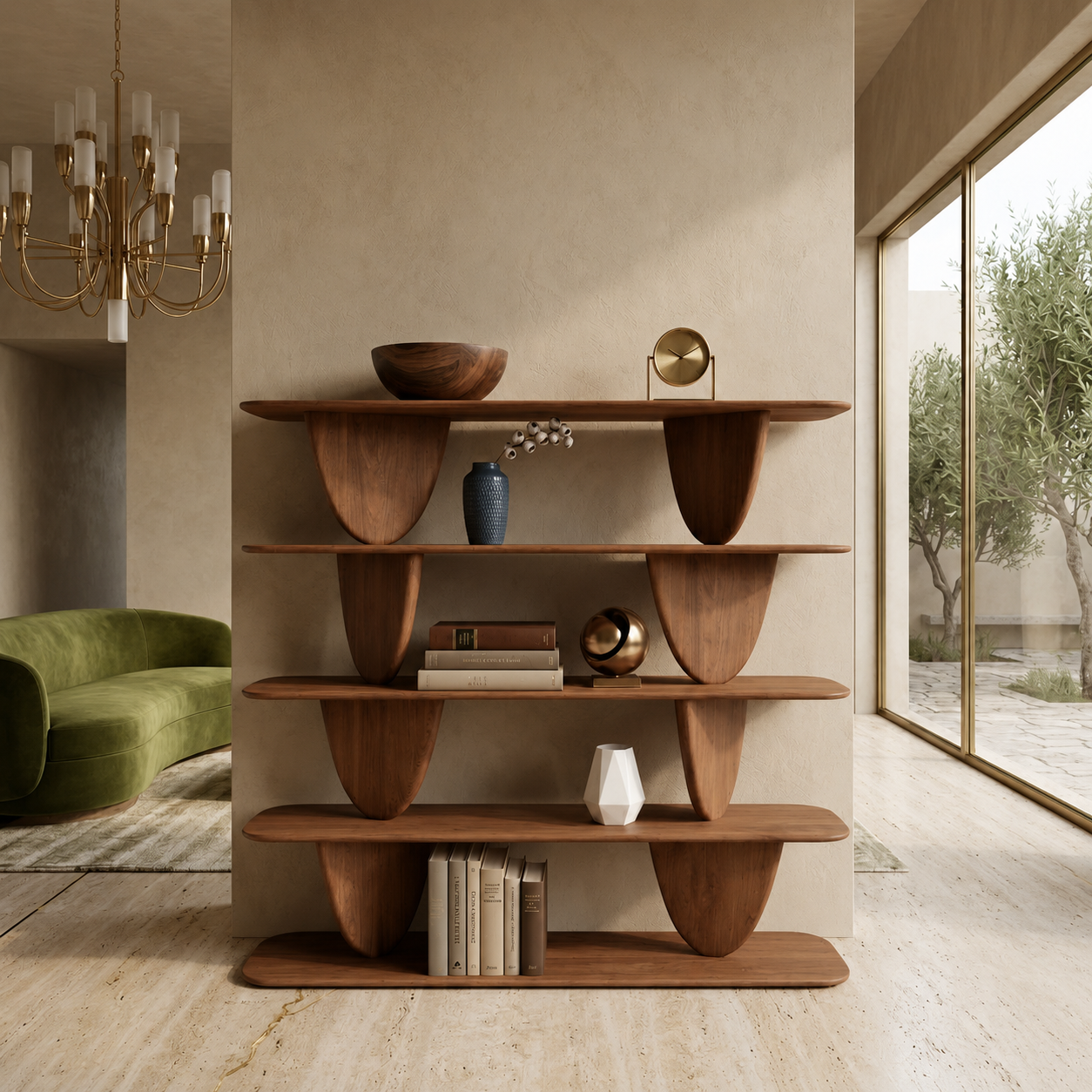 Geometric Bookcase – Solid Wood Display Shelf for Living Room