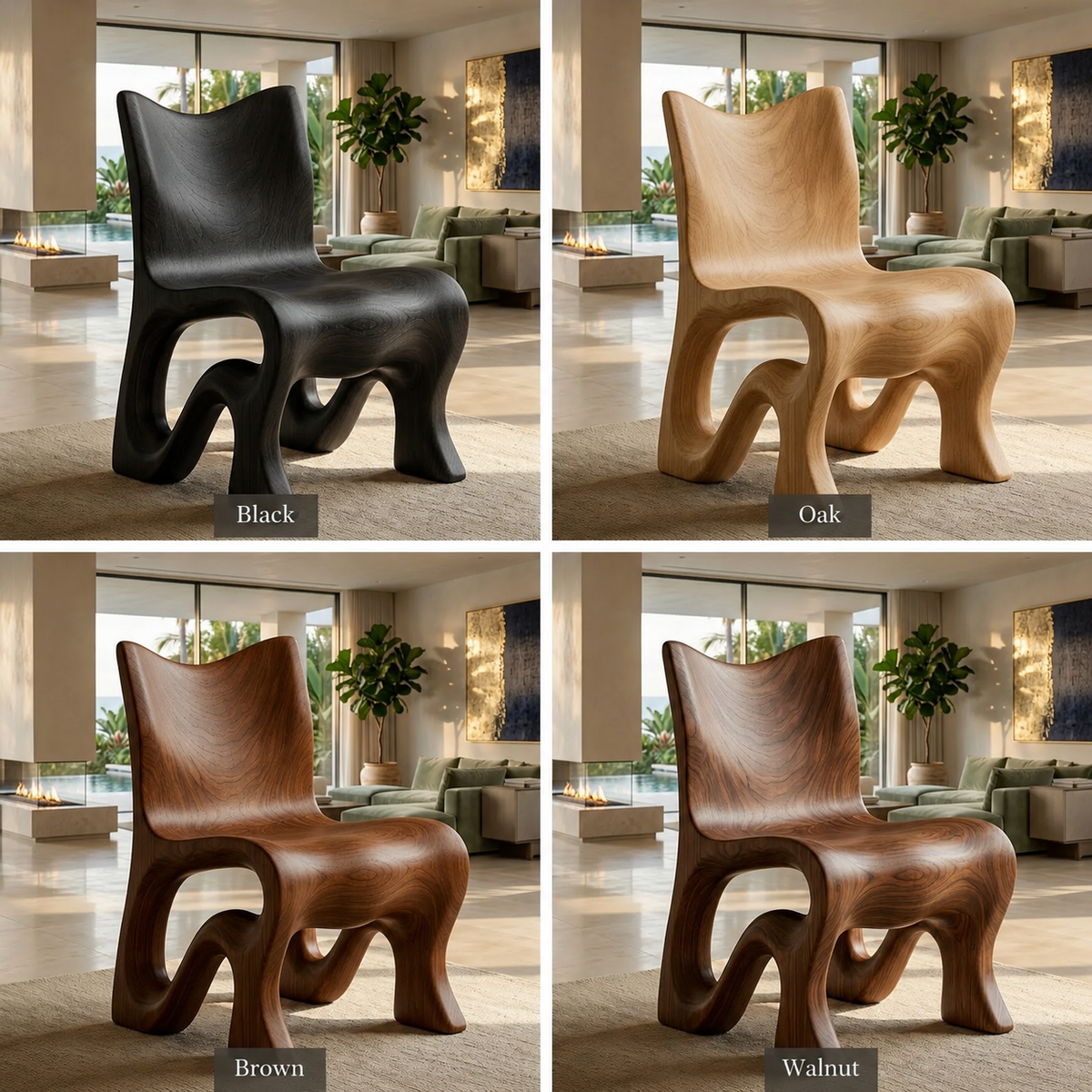 Sculptural Accent Chair – Solid Wood Lounge Chair for Modern Living Room