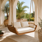 Wood Hanging Swing Sofa – Solid Wood Porch Swing with Cushions for Outdoor Decor