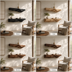 Rustic Wood Floating Shelves – Solid Wood Wall Shelf Set for Living Room Decor