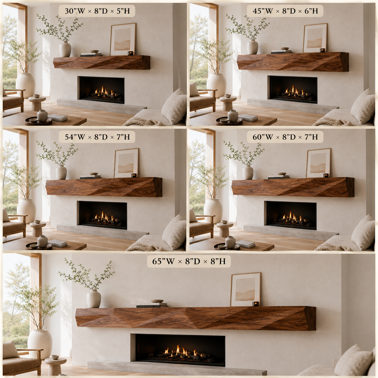 Wood Fireplace Mantel – Solid Wood Floating Shelf for Living Room Decor