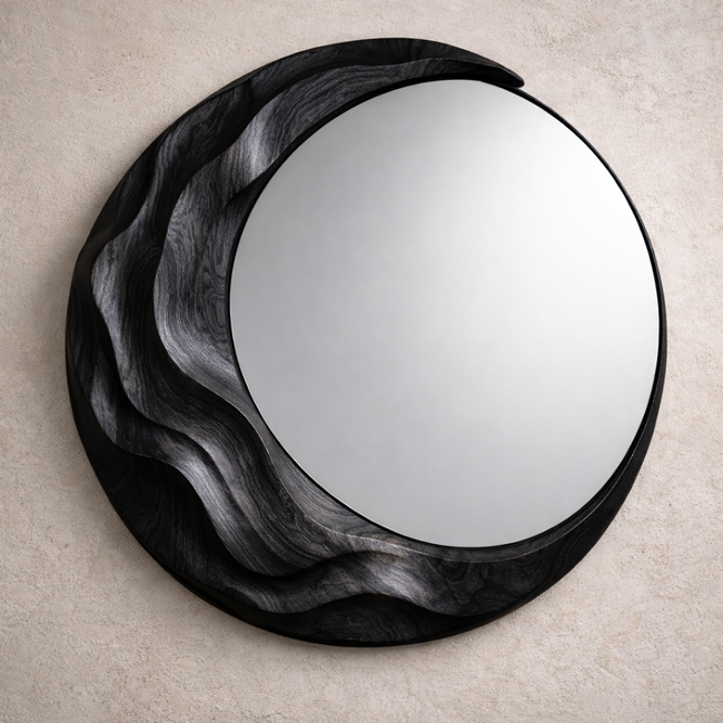 Wave Wall Mirror – Sculptural Hand-Carved Wood Mirror Main Image