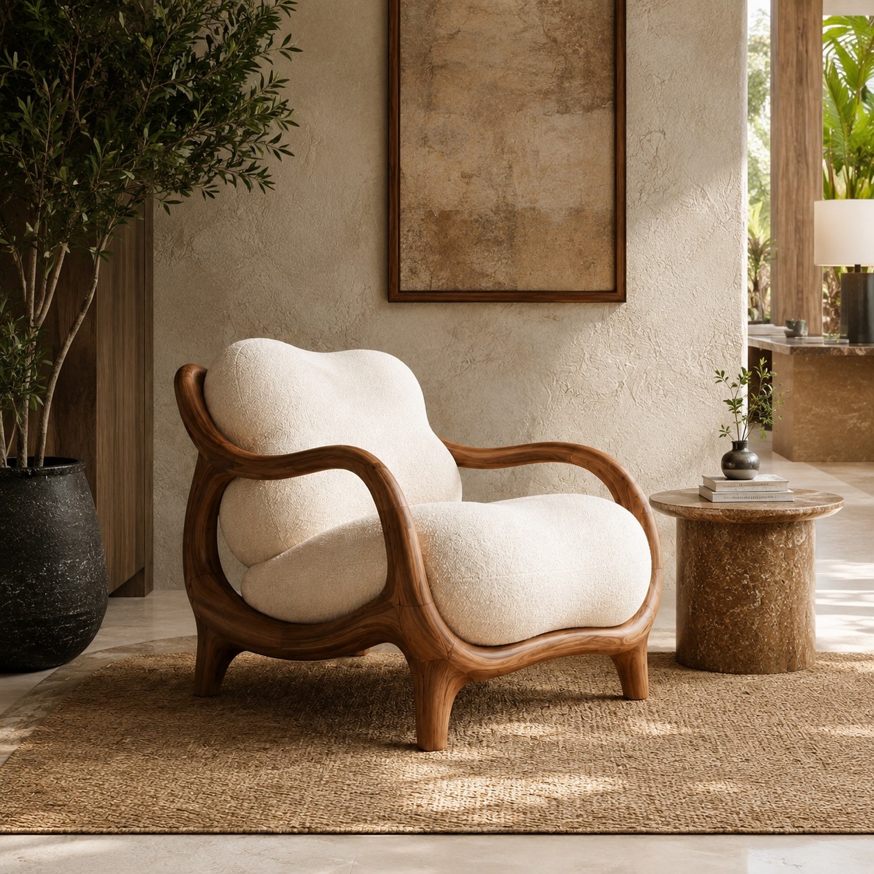 Organic Sculptural Wood Lounge Chair