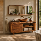 Live Edge Wood Bathroom Vanity – Solid Wood Sink Cabinet with Mirror Shelf for Bathroom Decor