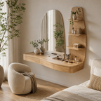 Floating Wood Vanity Desk – Solid Wood Wall Mounted Makeup Table for Bedroom Decor