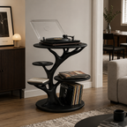 Sculptural Side Table – Solid Wood Magazine Rack Table for Modern Living Room Decor