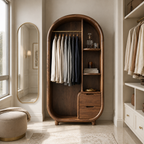 Arched Wood Wardrobe – Solid Wood Clothing Cabinet for Bedroom Decor