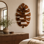 Monstera Leaf Wood Bathroom Shelf – Solid Wood Wall Mounted Display Shelf for Bathroom Decor