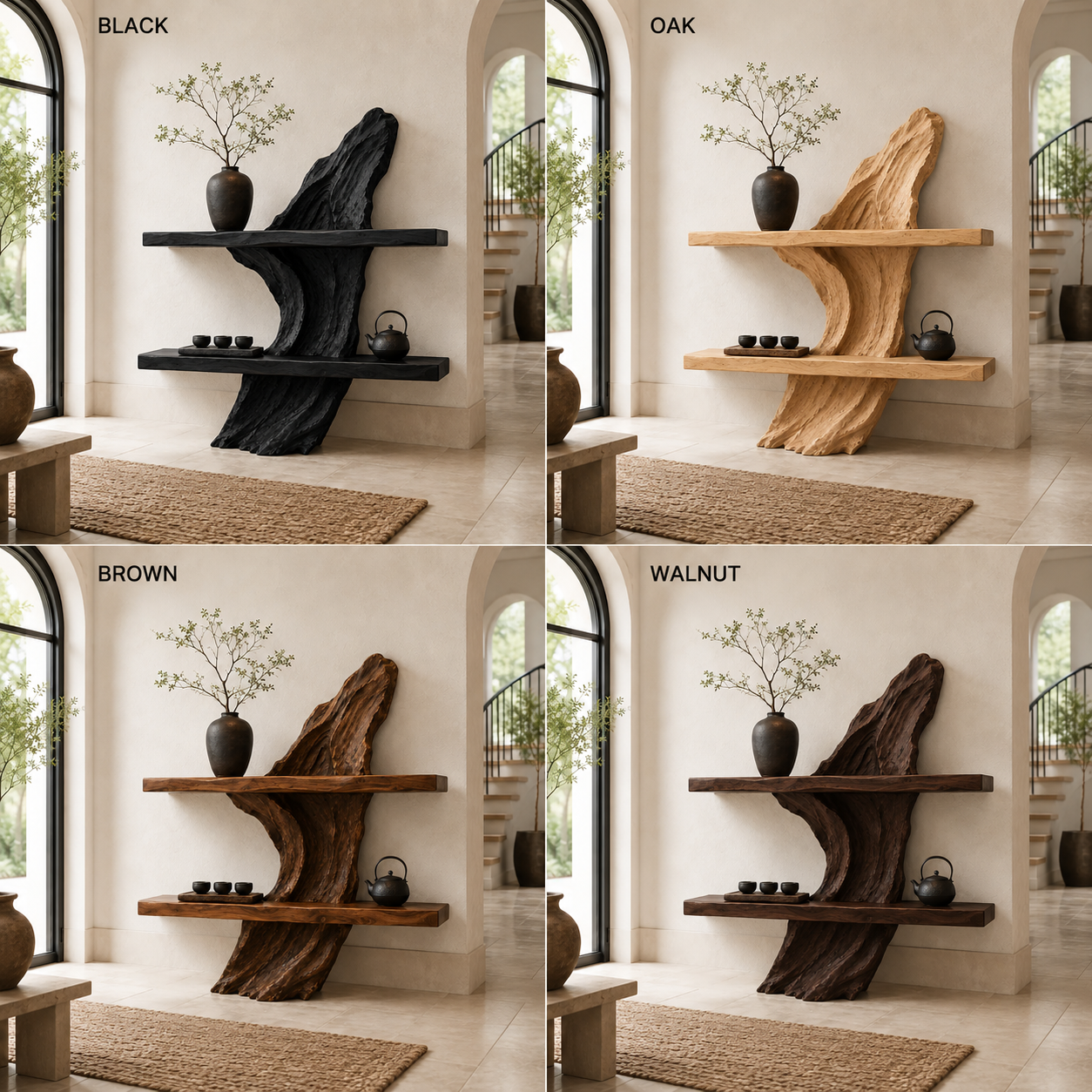 Sculptural Wood Display Shelf – Solid Wood Wall Console with Natural Driftwood Base