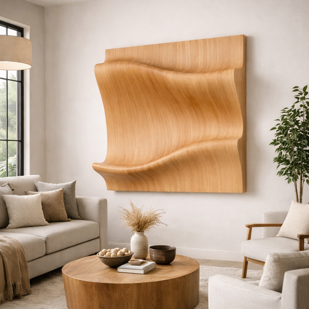 Organic Wooden Wall Art Panel – Sculptural Modern Décor