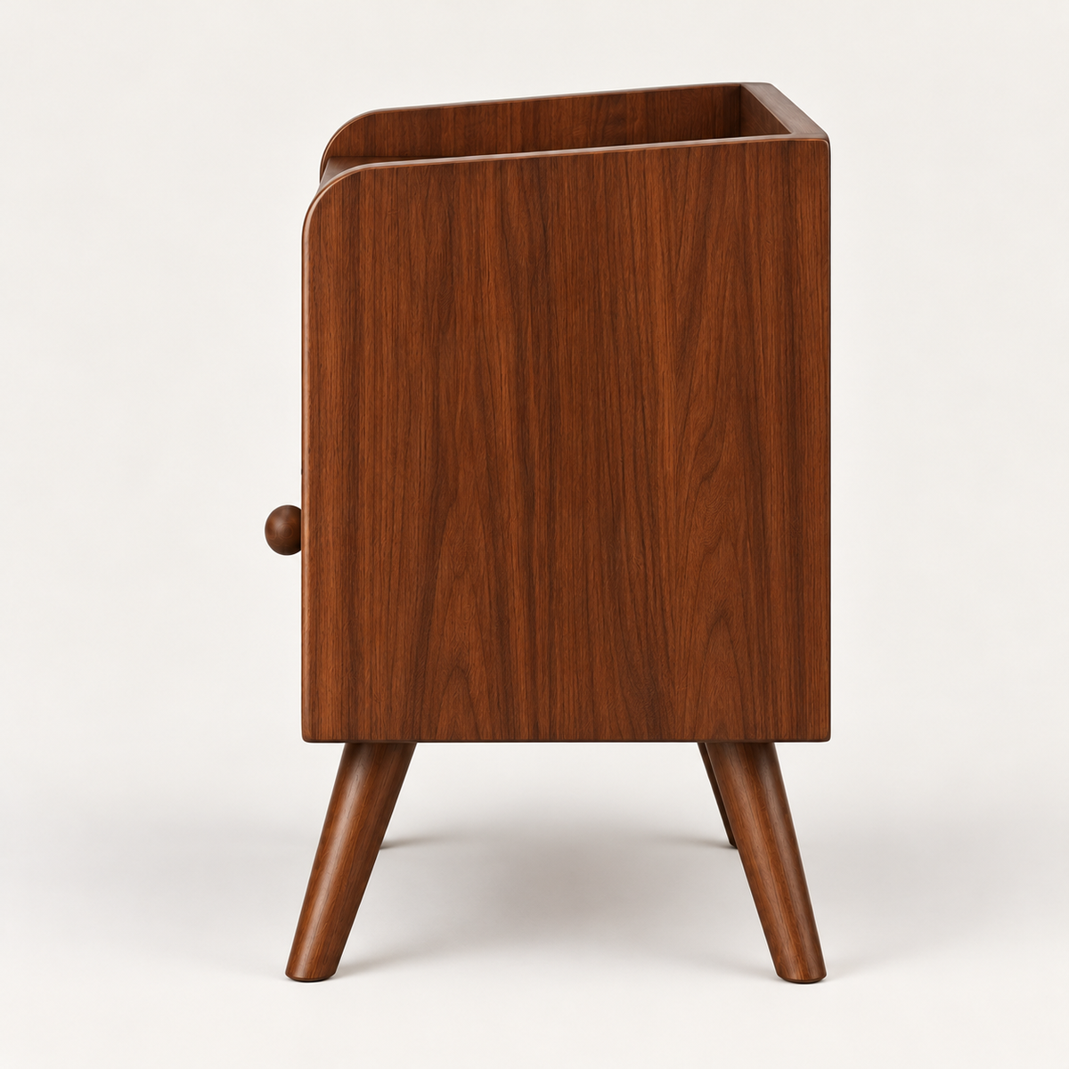Mid-Century Walnut Nightstand with Geometric Drawer