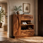 Solid Wood Entryway Shoe Cabinet – Wooden Storage Cabinet with Shelves and Drawers for Home Decor