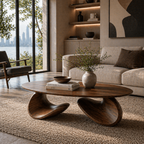Sculptural Coffee Table Set – Solid Wood Modern Tables for Living Room Decor