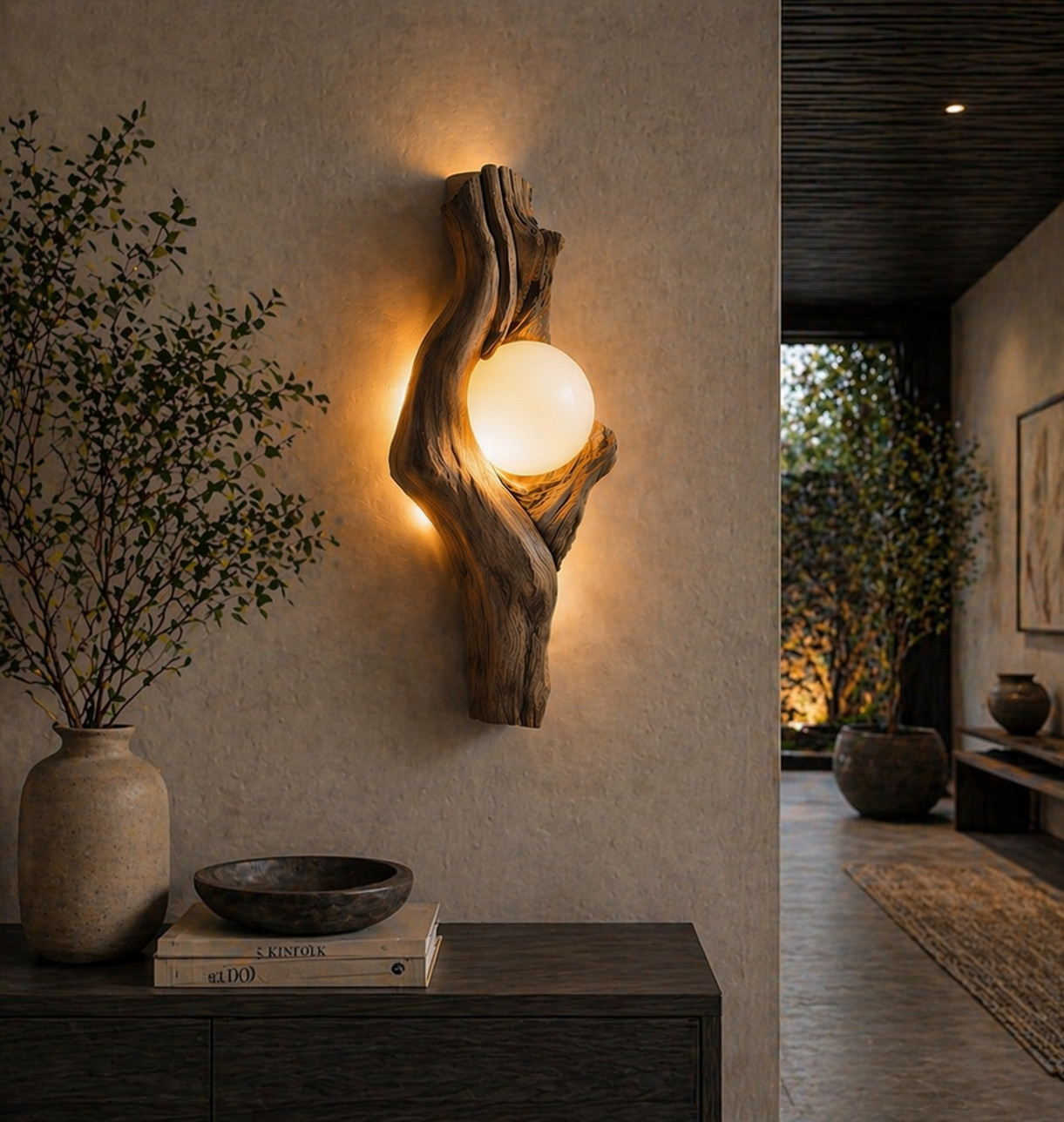 Sculptural Wall Light – Solid Wood Modern Sconce for Home Decor