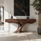Sculptural Console Table – Solid Wood Entryway Table with Curved Base