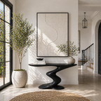 Sculptural Console Table – Solid Wood Curved Base Table for Entryway Decor