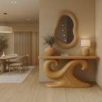 Walnut Console Table – Sculptural Wave Entryway Table, Modern Solid Wood