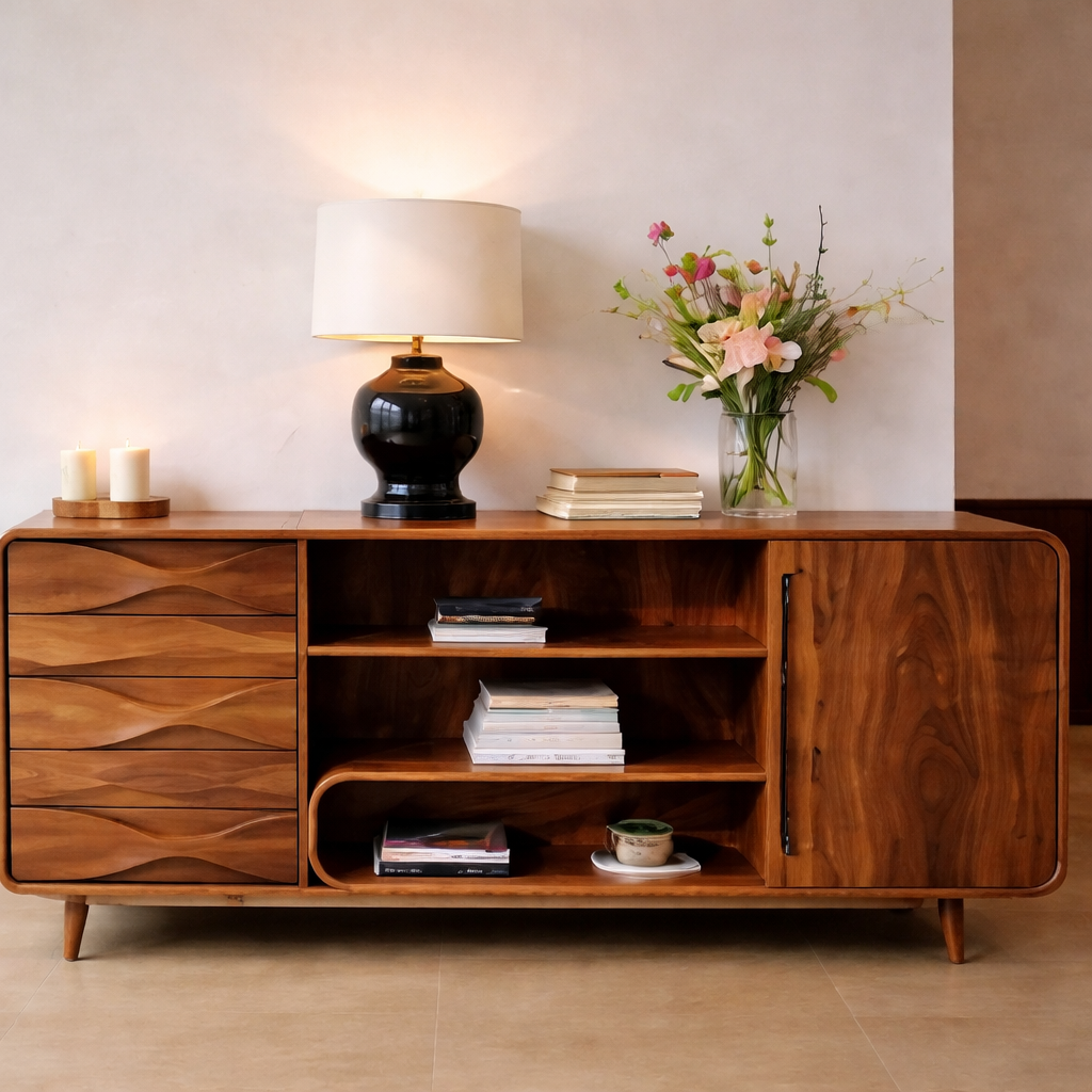 Solid Wood TV Stand – Modern Natural Media Console