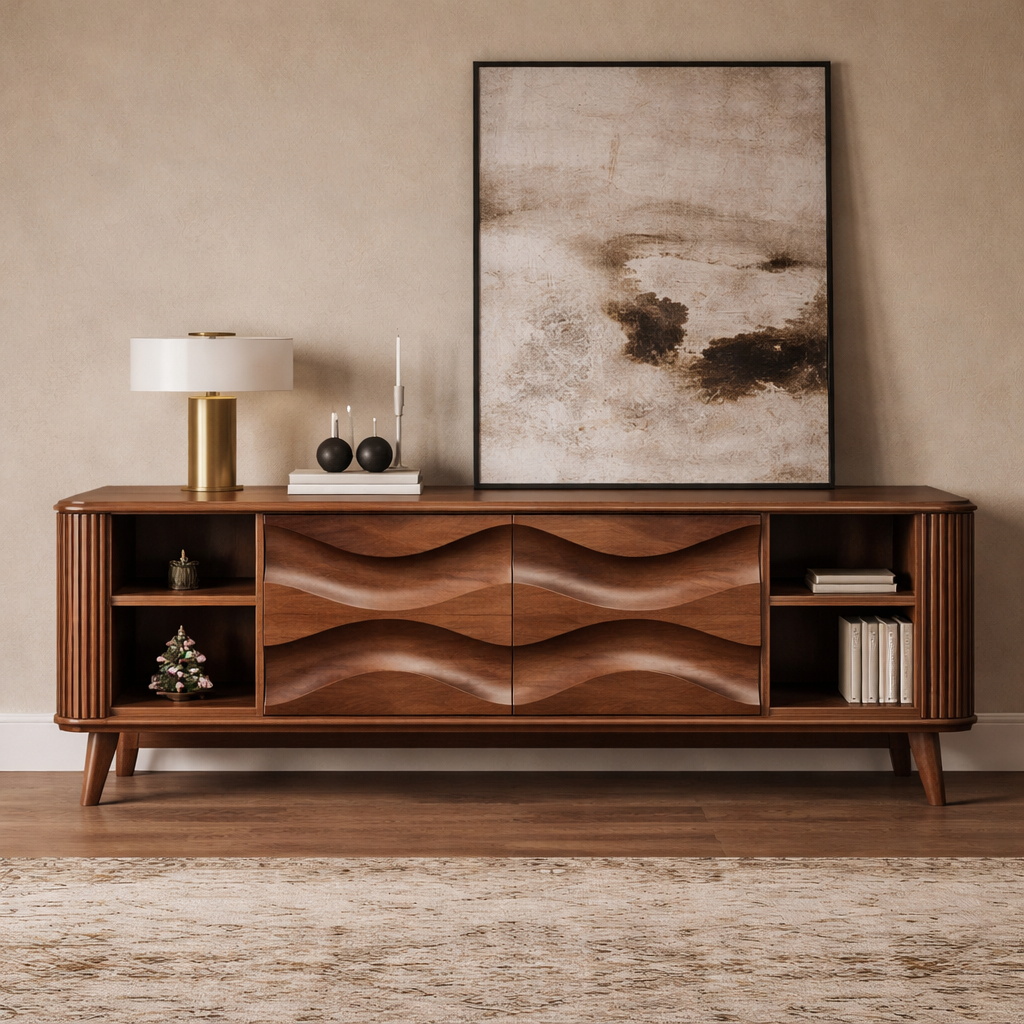 Solid Wood TV Stand – Modern Natural Media Console