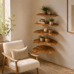 Corner Wood Wall Shelf – Solid Wood Floating Display Shelf for Living Room Decor
