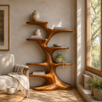 Tree Branch Wood Bookshelf – Solid Wood Display Shelf for Living Room Decor