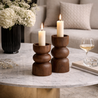 Stacked Wooden Candle Holders Set – Sculptural Minimalist Design
