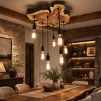 Wood Pendant Light – Solid Wood Ceiling Lamp with Hanging Bulbs