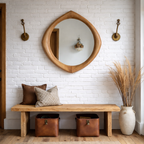 Organic Wooden Wall Mirror – Modern Natural Home Decor Accent