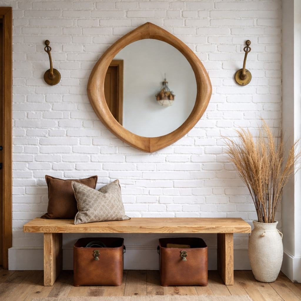 Organic Wooden Wall Mirror – Modern Natural Home Decor Accent
