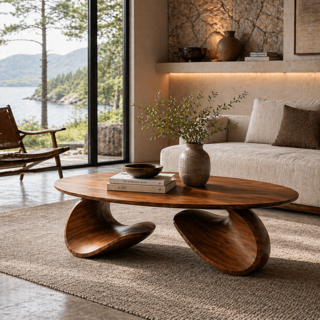 Sculptural Coffee Table Set – Solid Wood Modern Tables for Living Room Decor
