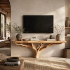 Tree Branch TV Stand – Solid Wood Floating Console for Rustic Living Room Decor