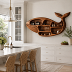Whale Shaped Wood Wall Shelf – Solid Wood Display Shelf for Dining Room and Home Bar Decor