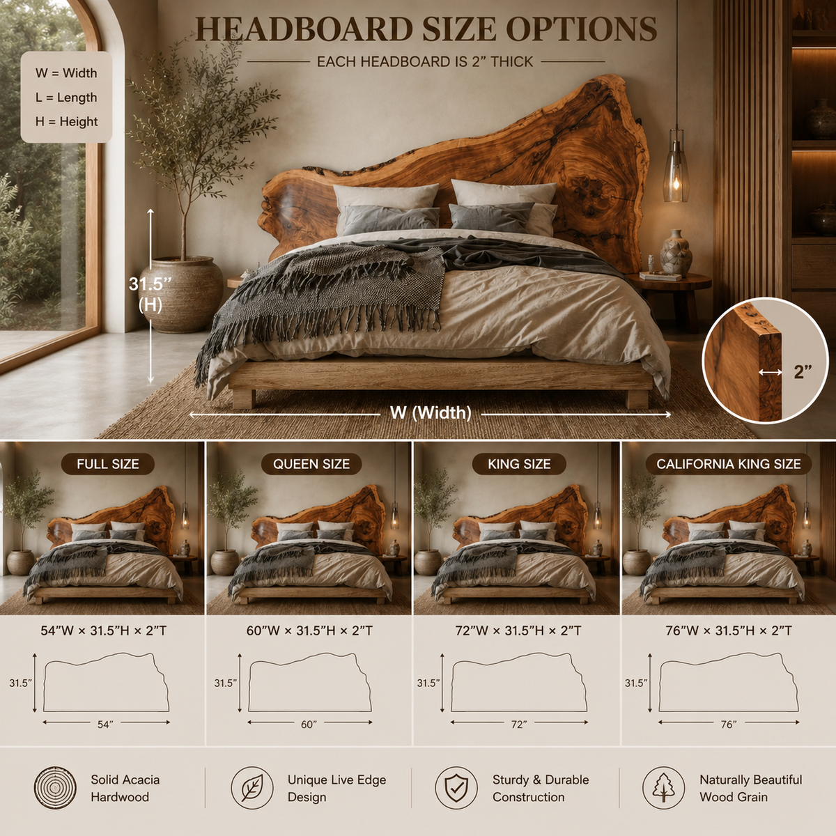 Live Edge Bed Frame – Solid Wood Bed with Natural Headboard