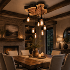 Wood Pendant Light – Solid Wood Ceiling Lamp with Hanging Bulbs