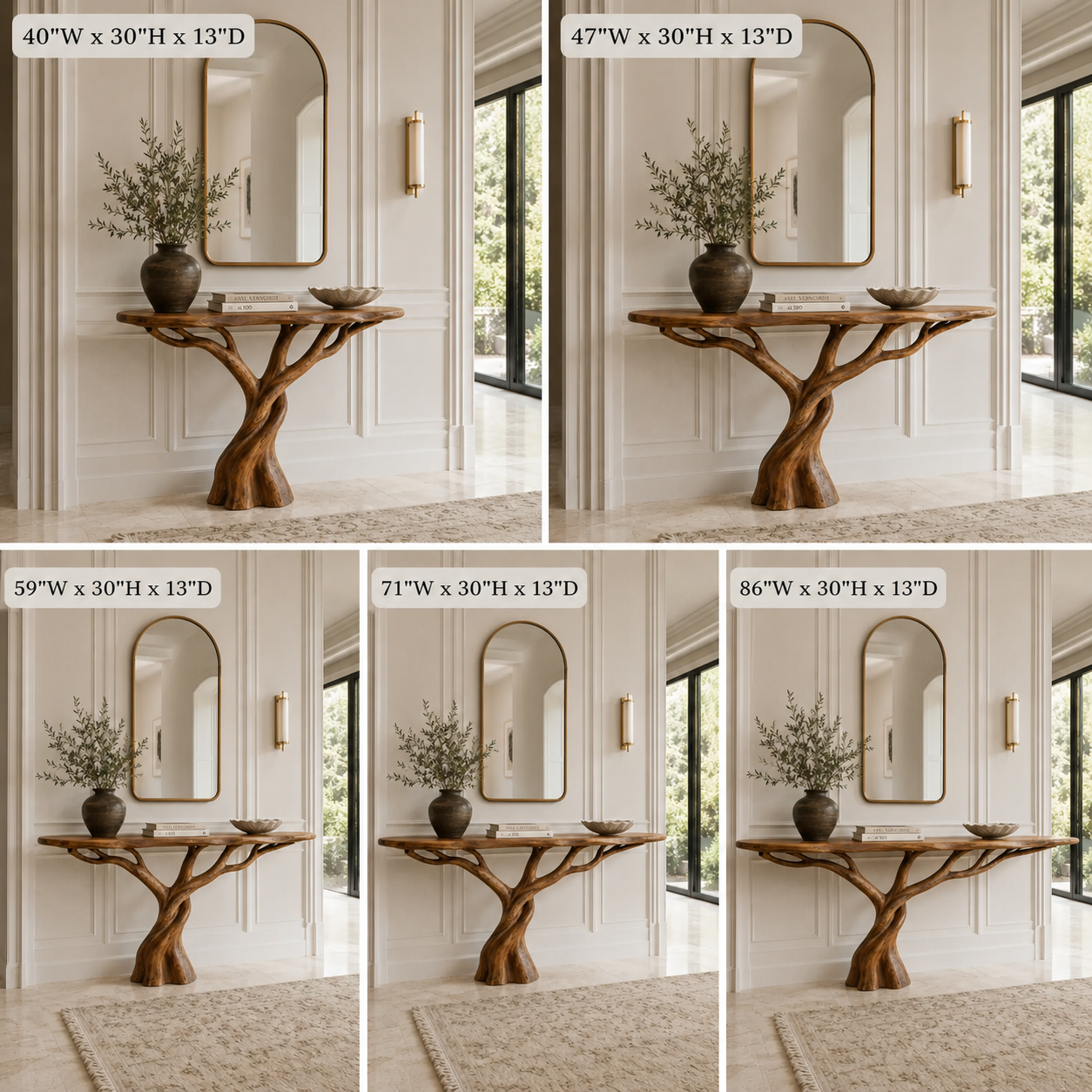 Tree Base Wood Console Table – Solid Wood Entryway Table with Sculptural Branch Base