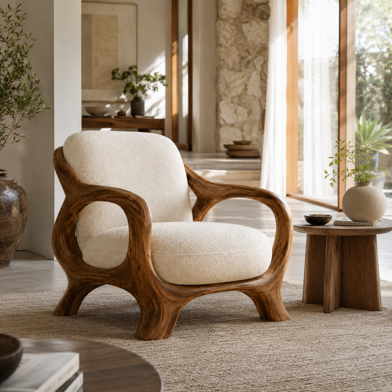 Loop Frame Sculptural Wood Lounge Chair